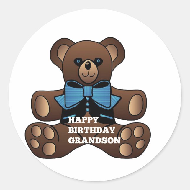 Sticker Rond Joyeux anniversaire grand-Nounours (Devant)