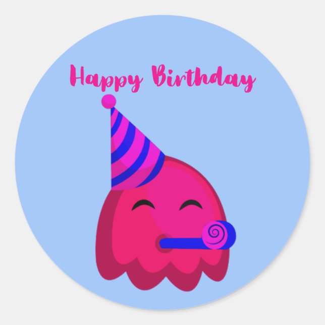 Sticker Rond Joyeux anniversaire - Joli personnage Emoji de des (Devant)