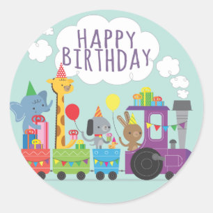 Sticker Rond Joyeux anniversaire joli zoo animal personnages tr