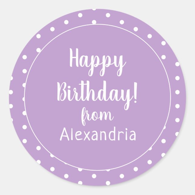 Sticker Rond Joyeux Anniversaire Lilac Purple Polka Point (Devant)