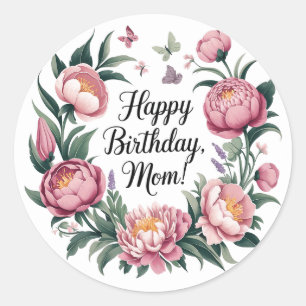 Sticker Rond Joyeux anniversaire Maman Design Floral