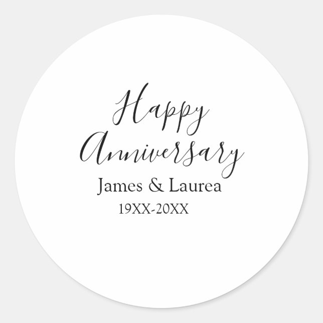 Sticker Rond Joyeux anniversaire mariage nom date année simple  (Devant)