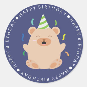 Sticker Rond Joyeux anniversaire mignon d'ours Brown