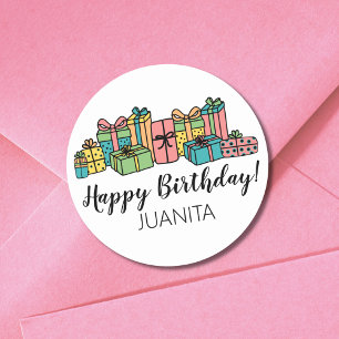Sticker Rond Joyeux Anniversaire Mignon Moderne Coloré