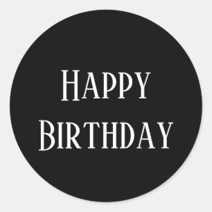 Sticker Rond Joyeux anniversaire minimaliste moderne noir blanc