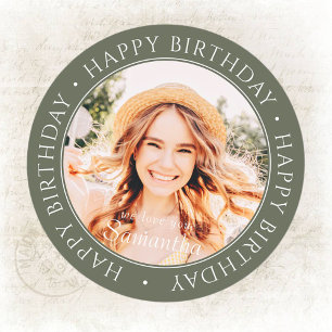 Sticker Rond Joyeux anniversaire moderne simple photo personnal
