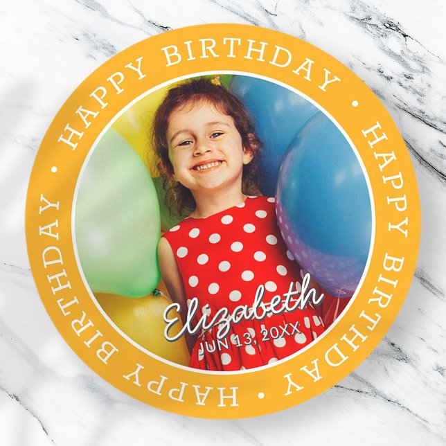 Sticker Rond Joyeux Anniversaire Moderne Simple Preppy Fun Phot (Créateur téléchargé)