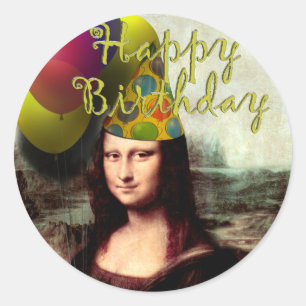 Sticker Rond Joyeux anniversaire Mona Lisa