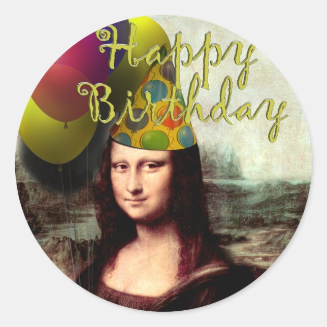 Sticker Rond Joyeux anniversaire Mona Lisa (Devant)