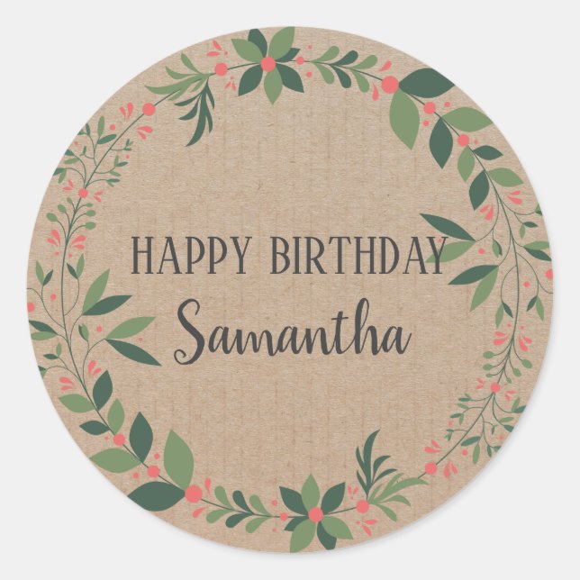Sticker Rond Joyeux anniversaire Noël Floral Wreath Craft (Devant)