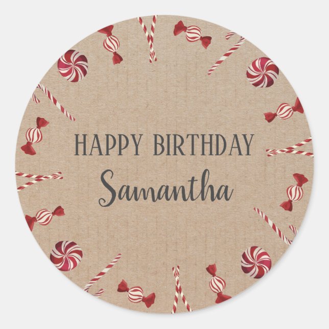 Sticker Rond Joyeux anniversaire Noël Floral Wreath Craft (Devant)