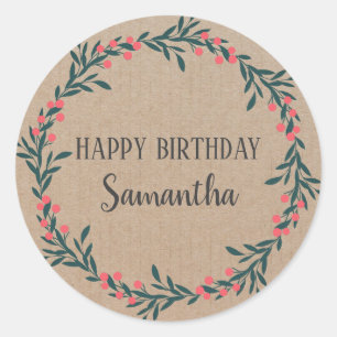 Sticker Rond Joyeux anniversaire Noël Floral Wreath Craft Clas