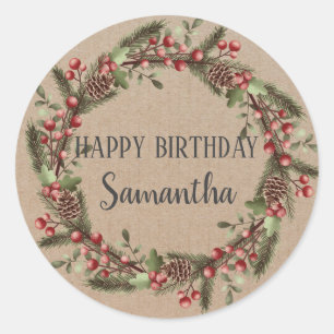 Sticker Rond Joyeux anniversaire Noël Floral Wreath Craft Class