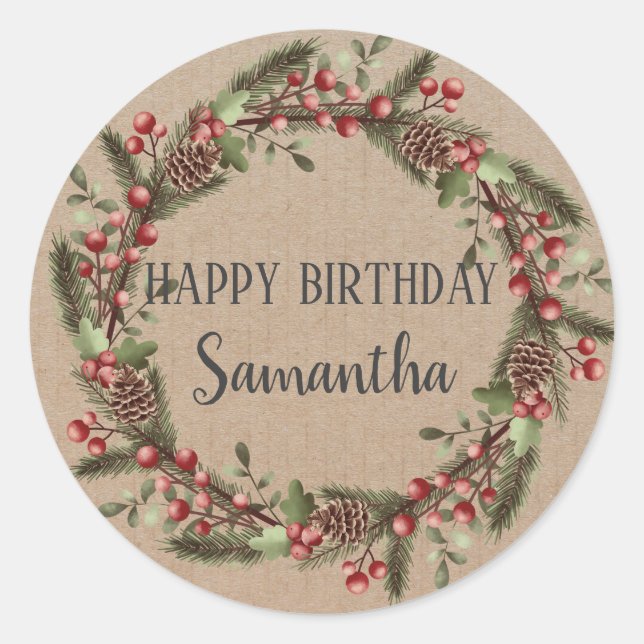 Sticker Rond Joyeux anniversaire Noël Floral Wreath Craft Class (Devant)