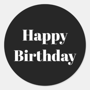 Sticker Rond Joyeux anniversaire noir blanc minimaliste Cool mo