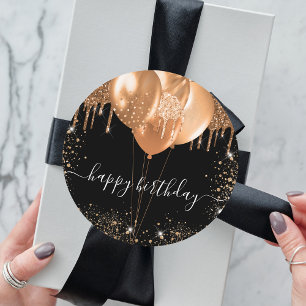 Sticker Rond Joyeux anniversaire noir or parties scintillant fi