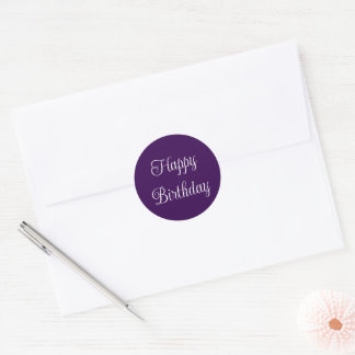 Sticker Rond Joyeux Anniversaire noir violet et blanc élégant S