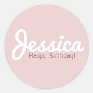 Sticker Rond Joyeux anniversaire, Nom personnalisable   Or Rose