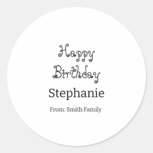 Sticker Rond Joyeux Anniversaire Nom Typographie Moderne Simple