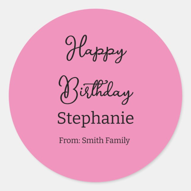 Sticker Rond Joyeux Anniversaire Nom Typographie Rose moderne (Devant)