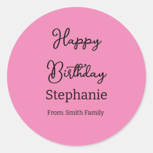 Sticker Rond Joyeux Anniversaire Nom Typographie Rose moderne
