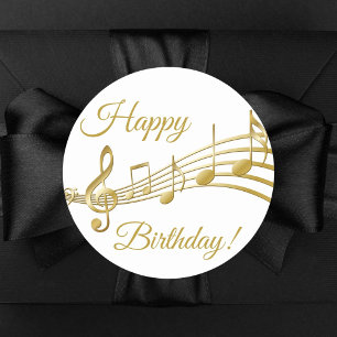 Sticker Rond Joyeux Anniversaire note d'or blanc