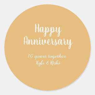 Sticker Rond Joyeux anniversaire or blanc 10 ans nom date