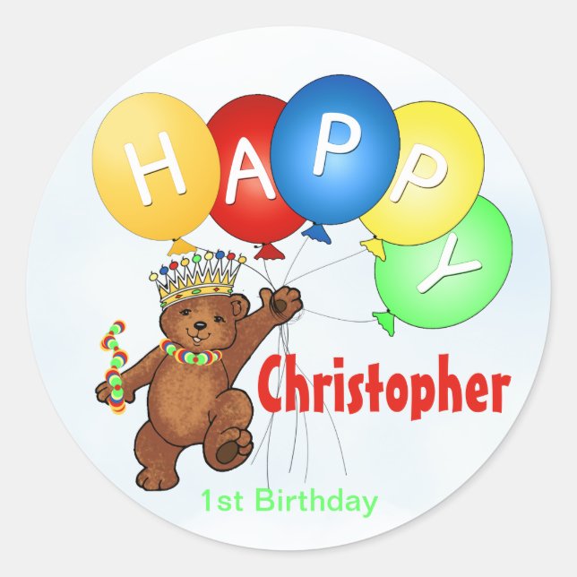 Sticker Rond Joyeux anniversaire Ours 1er anniversaire (Devant)