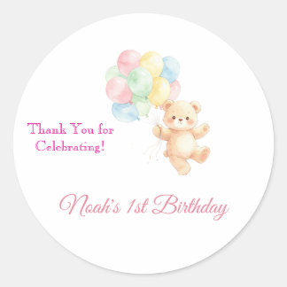 Sticker Rond Joyeux Anniversaire Ourson Aquarelle Mignon