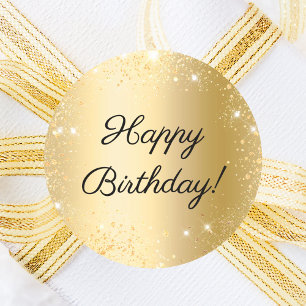 Sticker Rond Joyeux Anniversaire Paillettes dorées