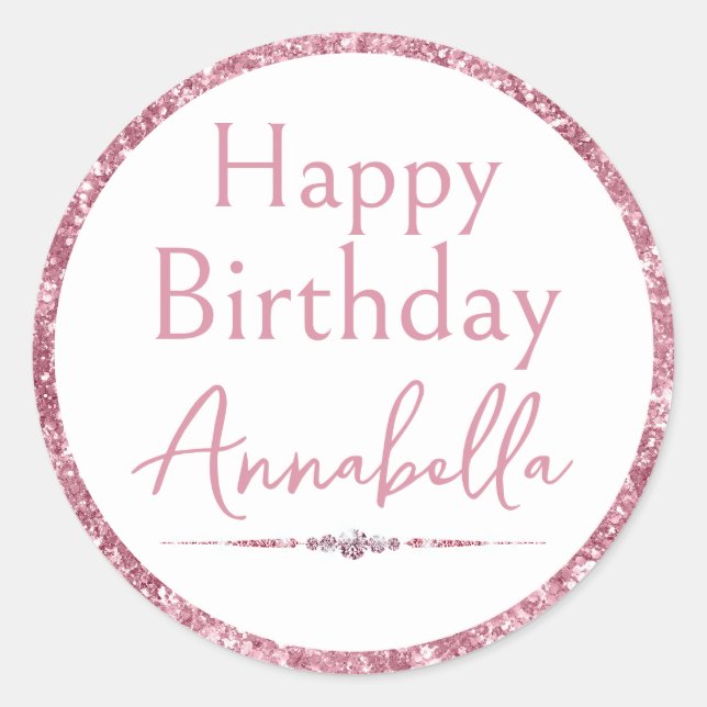 Sticker Rond Joyeux anniversaire Parties scintillant rose et di (Devant)