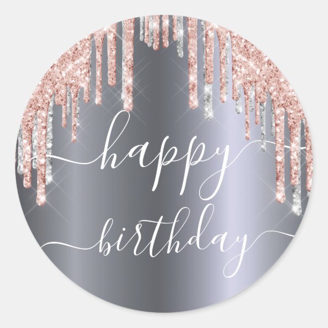 Sticker Rond Joyeux anniversaire parties scintillant rose or ar (Devant)