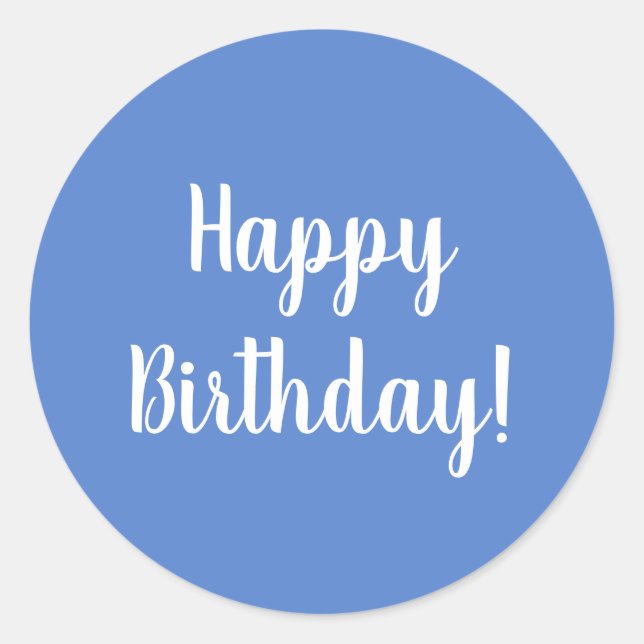 Sticker Rond Joyeux Anniversaire Pastel Blue White Typographie (Devant)