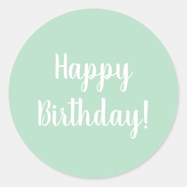 Sticker Rond Joyeux Anniversaire Pastel Green White Typographie (Devant)