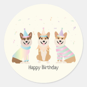 Sticker Rond Joyeux Anniversaire Pembroke Welsh Corgi Chiens