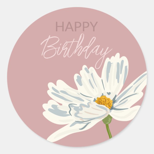 Sticker Rond Joyeux anniversaire pendant l'été Fleur Artistique (Devant)