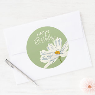 Sticker Rond Joyeux anniversaire pendant l'été Fleur Artistique