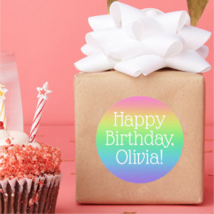 Sticker Rond Joyeux anniversaire personnalisé Arc-en-ciel