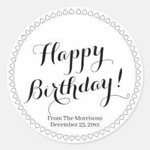 Sticker Rond Joyeux Anniversaire personnalisé nom de script coe
