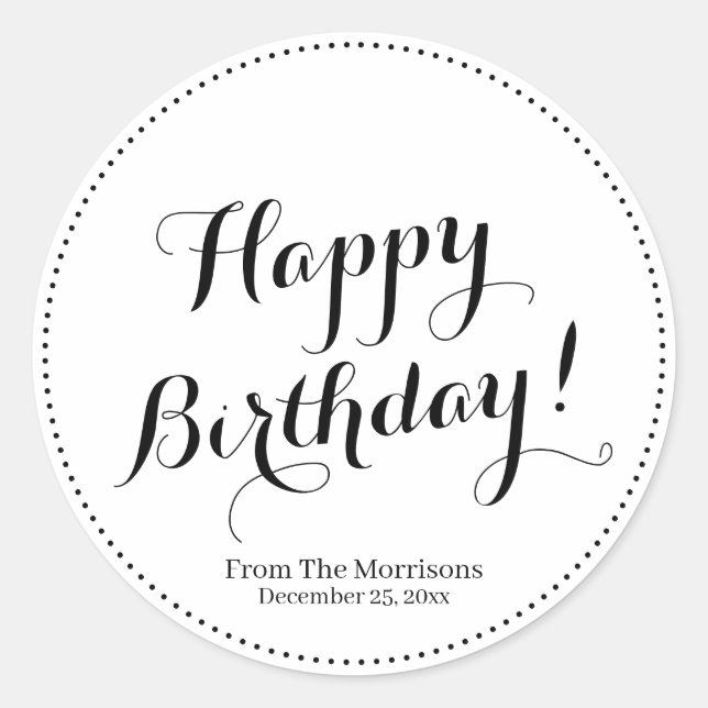 Sticker Rond Joyeux Anniversaire personnalisé nom de script fro (Devant)