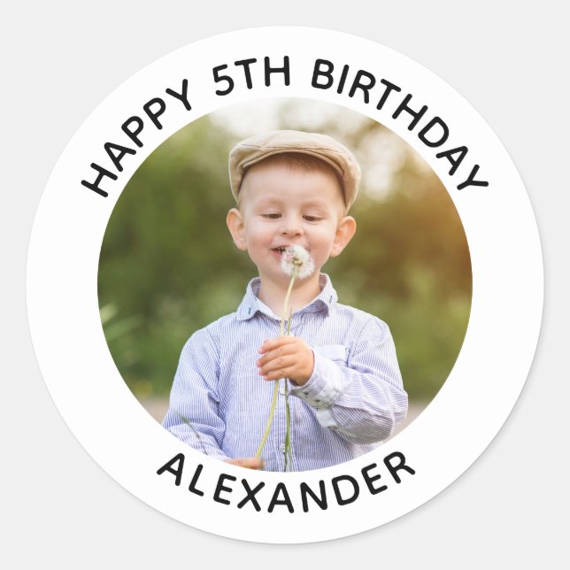 Sticker Rond Joyeux Anniversaire photo blanche (Devant)