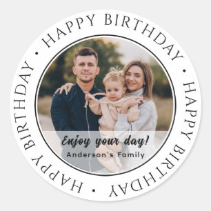 Sticker Rond Joyeux anniversaire Photo classique simple perso
