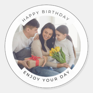 Sticker Rond Joyeux anniversaire | Photo classique simple perso