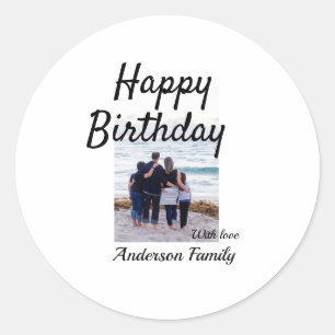 Sticker Rond Joyeux anniversaire photo nom de famille classe él