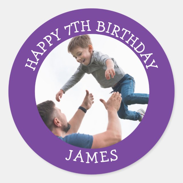 Sticker Rond Joyeux Anniversaire Photo personnalisée Nom d'âge (Devant)
