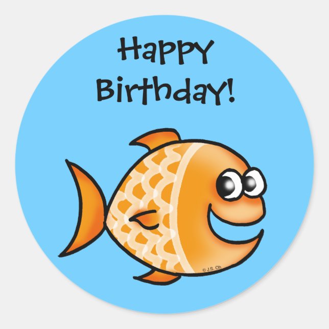 Sticker Rond Joyeux anniversaire ! (poisson rouge) (Devant)
