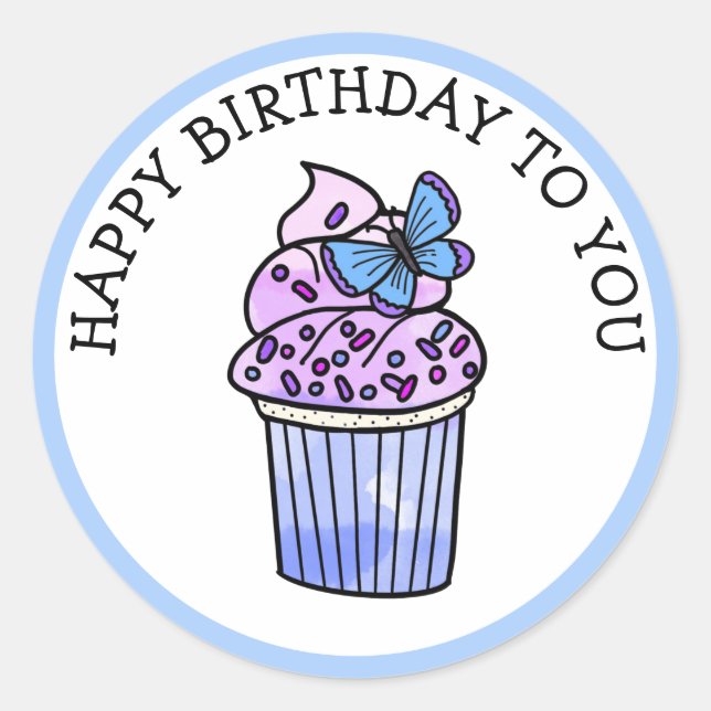 Sticker Rond Joyeux Anniversaire Pour Vous Cupcake Papillon (Devant)