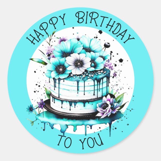 Sticker Rond Joyeux Anniversaire Pour Vous | Joli gâteau Whimsi (Devant)