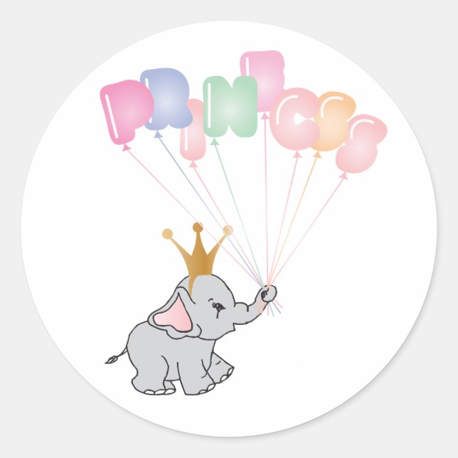 Sticker Rond Joyeux anniversaire Princesse Images bébé éléphant (Devant)