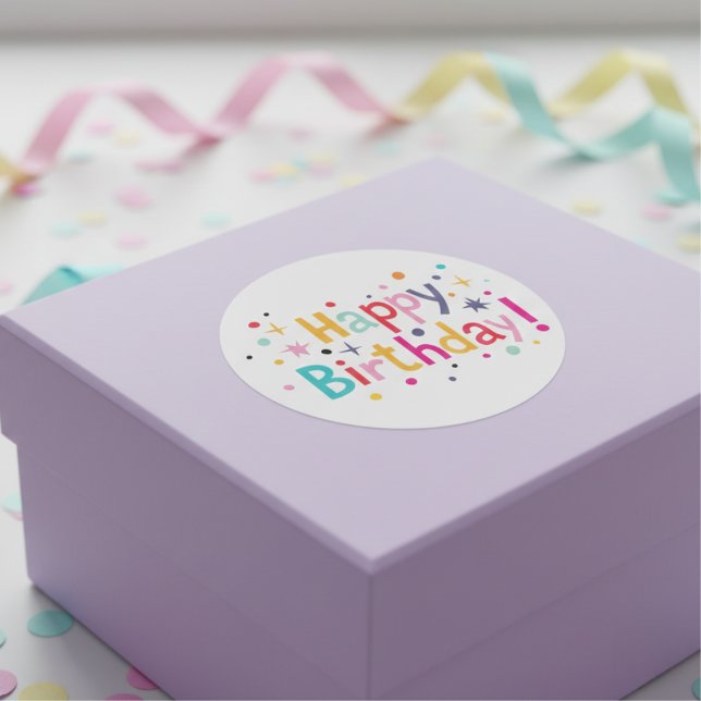 Sticker Rond Joyeux anniversaire (Retro) (Happy Birthday (Retro) Classic Round Sticker)